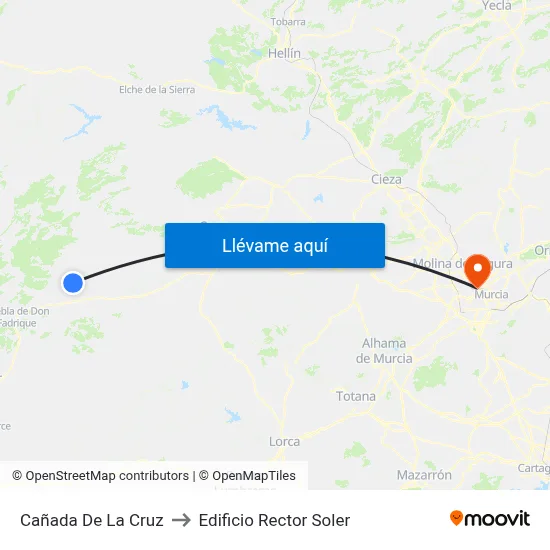 Cañada De La Cruz to Edificio Rector Soler map