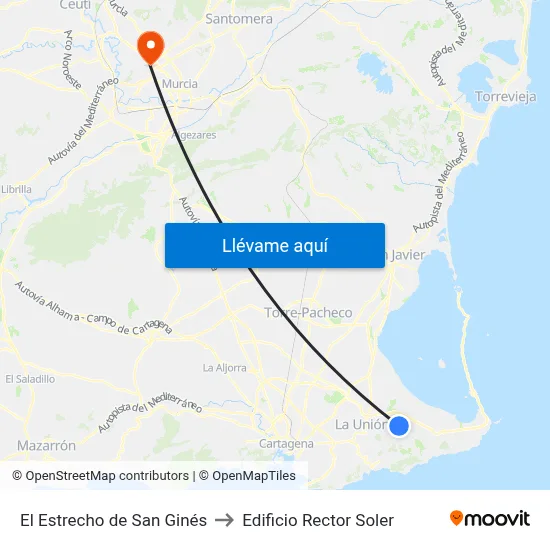 El Estrecho de San Ginés to Edificio Rector Soler map