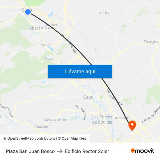 Plaza San Juan Bosco to Edificio Rector Soler map