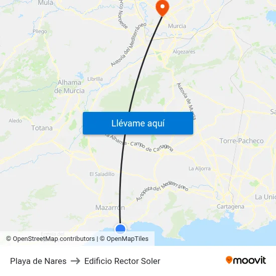 Playa de Nares to Edificio Rector Soler map