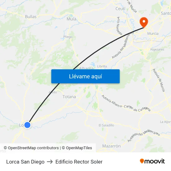 Lorca San Diego to Edificio Rector Soler map