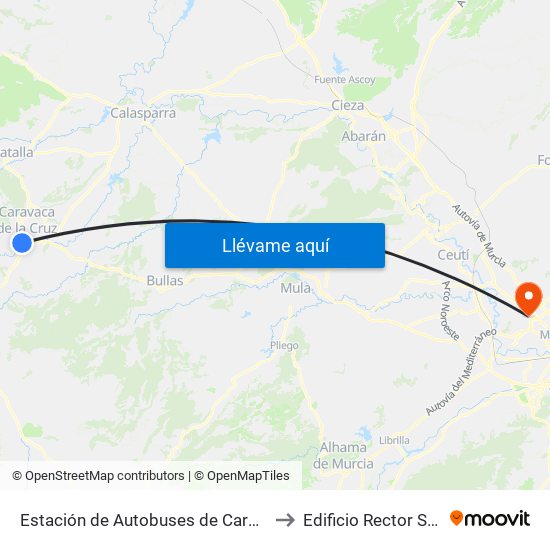 Estación de Autobuses de Caravaca to Edificio Rector Soler map
