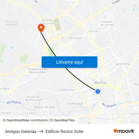 Antiguo Galerías to Edificio Rector Soler map