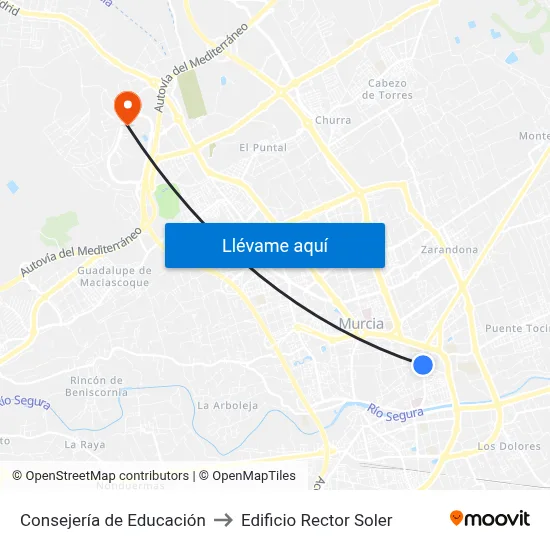 Consejería de Educación to Edificio Rector Soler map