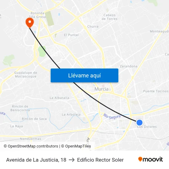 Avenida de La Justicia, 18 to Edificio Rector Soler map