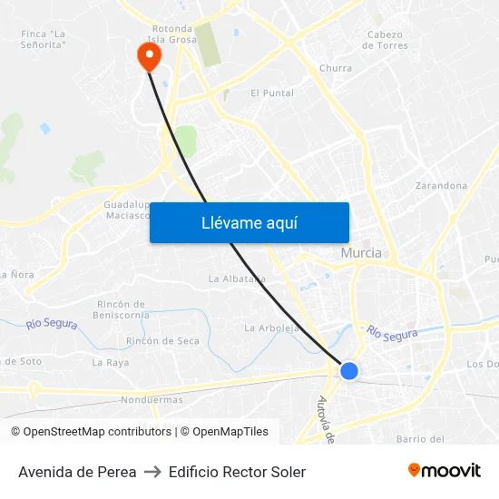 Avenida de Perea to Edificio Rector Soler map