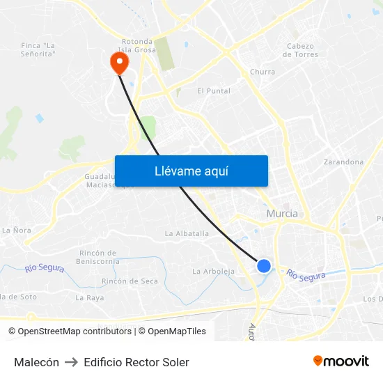 Malecón to Edificio Rector Soler map