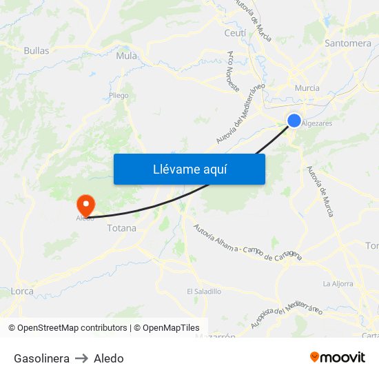 Gasolinera to Aledo map
