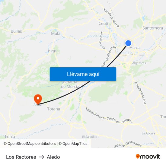 Los Rectores to Aledo map