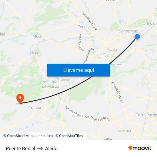 Puente Beniel to Aledo map