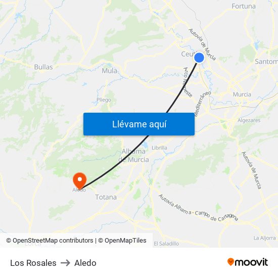 Los Rosales to Aledo map