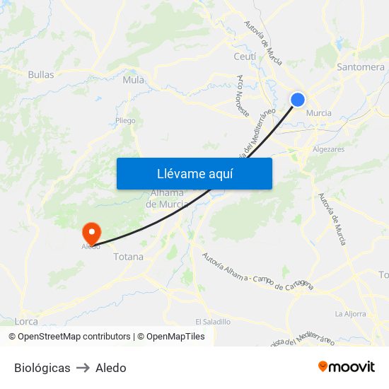 Biológicas to Aledo map