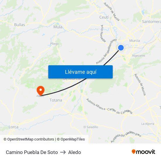 Camino Puebla De Soto to Aledo map