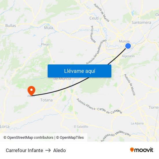 Carrefour Infante to Aledo map