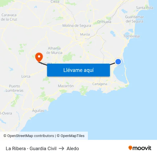 La Ribera - Guardia Civil to Aledo map