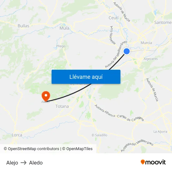 Alejo to Aledo map