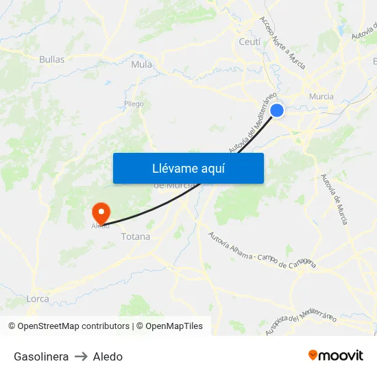 Gasolinera to Aledo map