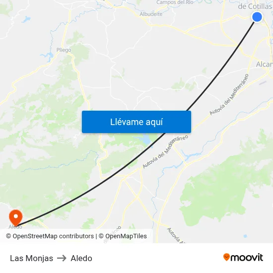 Las Monjas to Aledo map