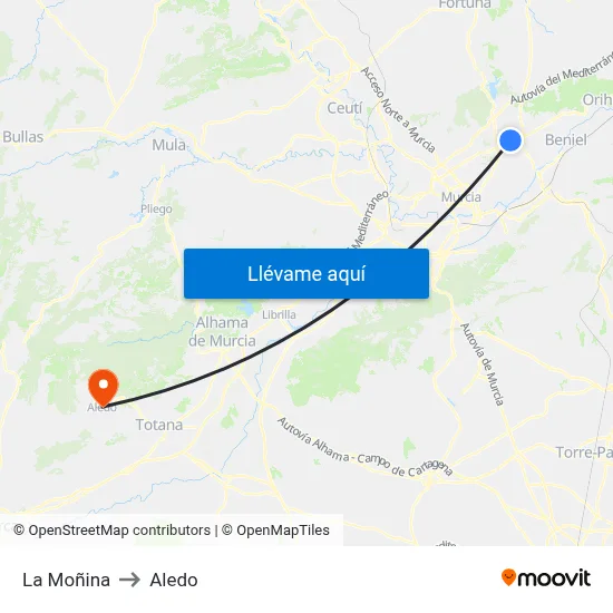 La Moñina to Aledo map