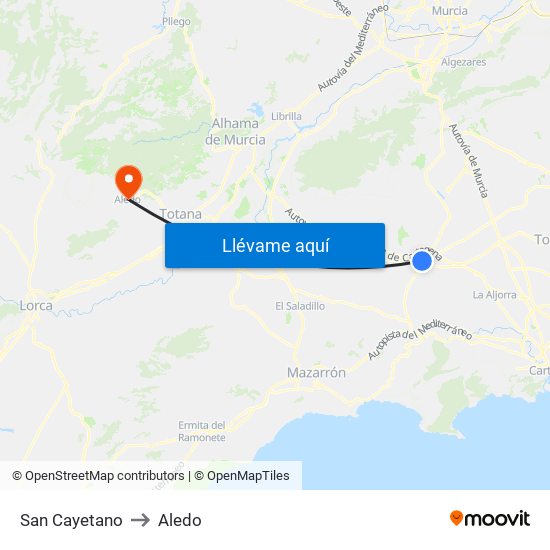 San Cayetano to Aledo map