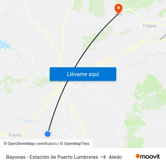 Bayonas - Estación de Puerto Lumbreras to Aledo map