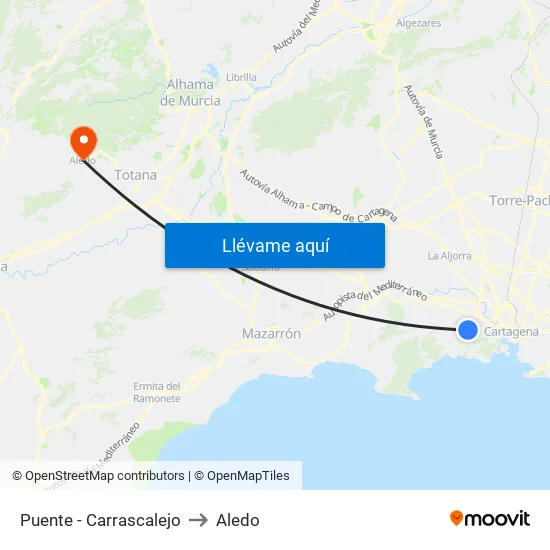 Puente - Carrascalejo to Aledo map