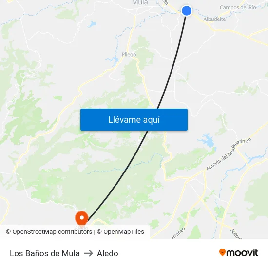 Los Baños de Mula to Aledo map