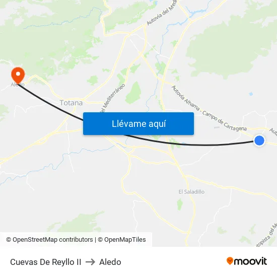 Cuevas de Reyllo II to Aledo map