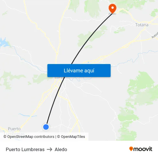 Puerto Lumbreras to Aledo map