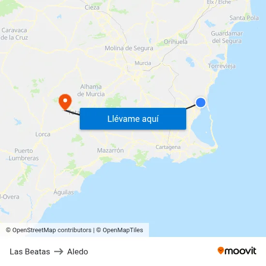Las Beatas to Aledo map