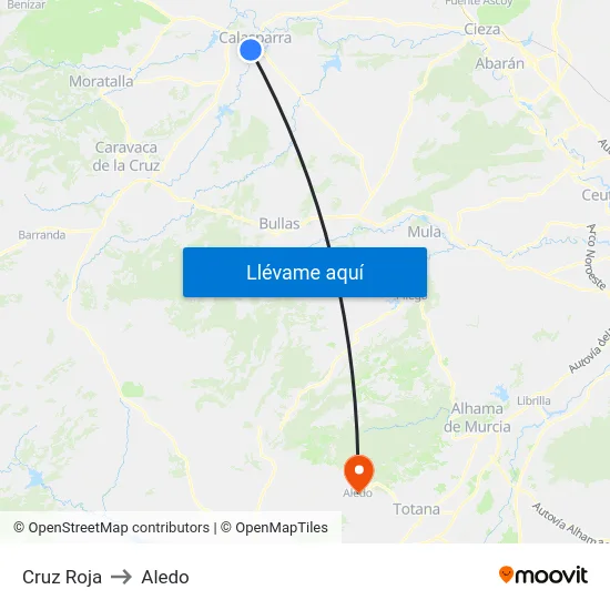 Cruz Roja to Aledo map