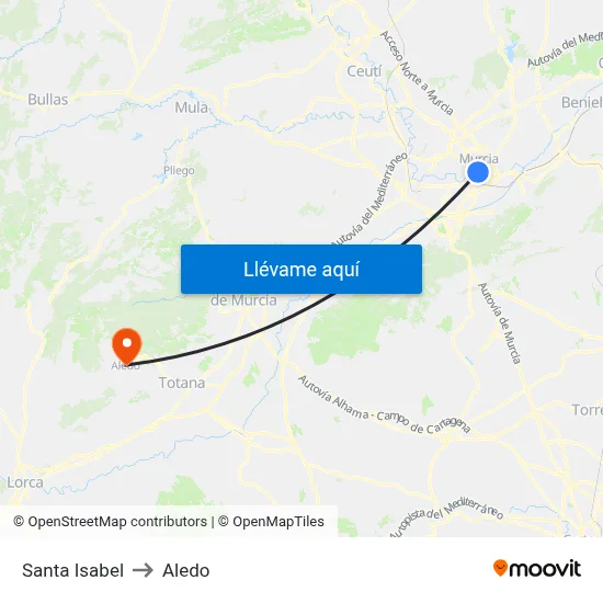 Santa Isabel to Aledo map