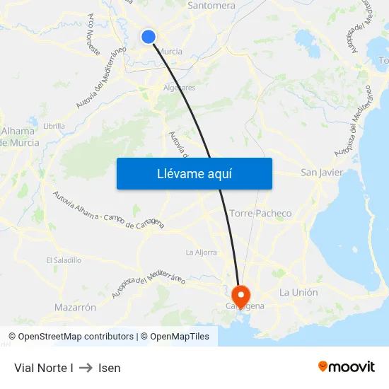 Vial Norte I to Isen map