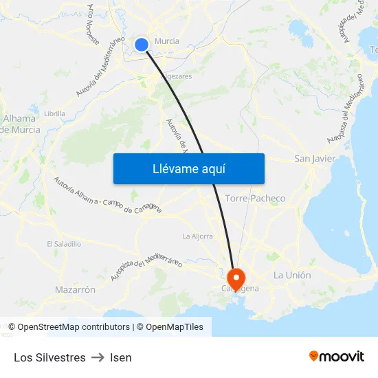 Los Silvestres to Isen map