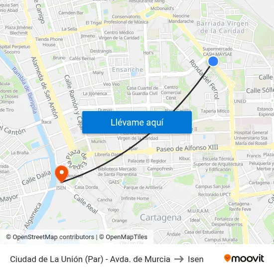 Ciudad de La Unión (Par) - Avda. de Murcia to Isen map