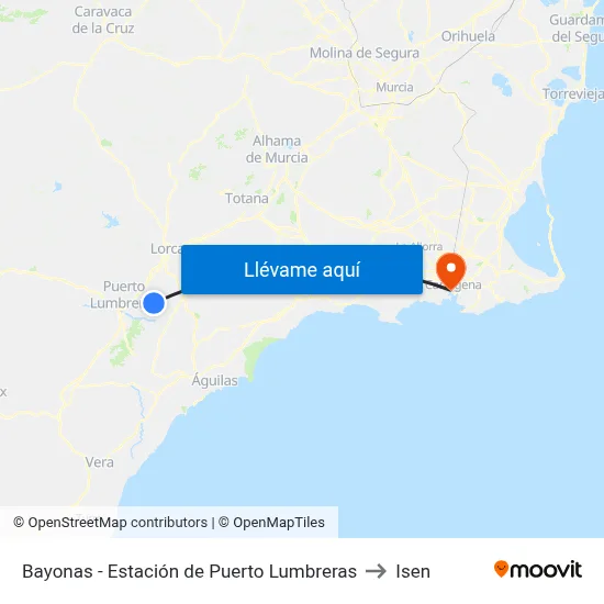 Bayonas - Estación de Puerto Lumbreras to Isen map