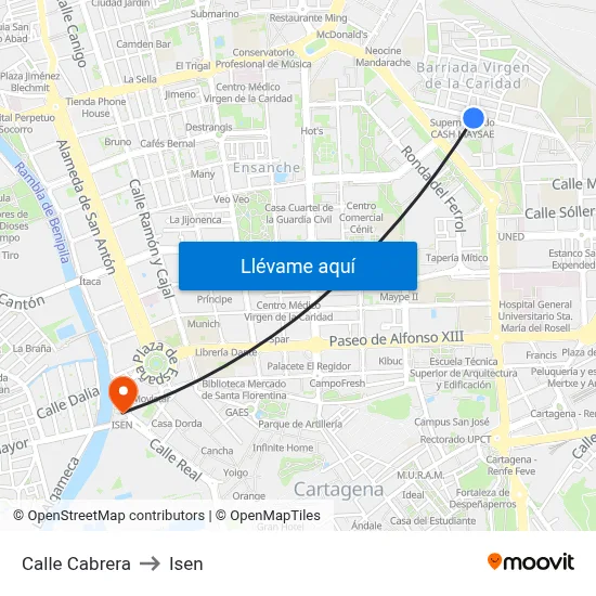 Calle Cabrera to Isen map