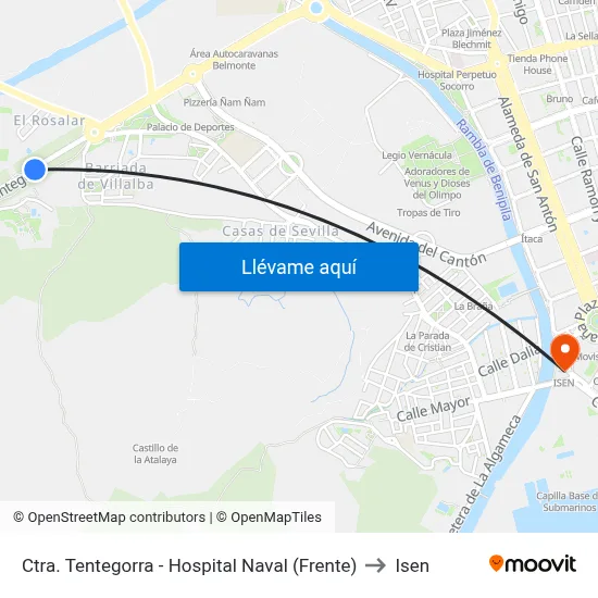 Ctra. Tentegorra - Hospital Naval (Frente) to Isen map