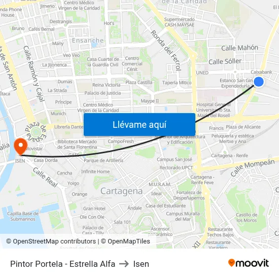 Pintor Portela - Estrella Alfa to Isen map