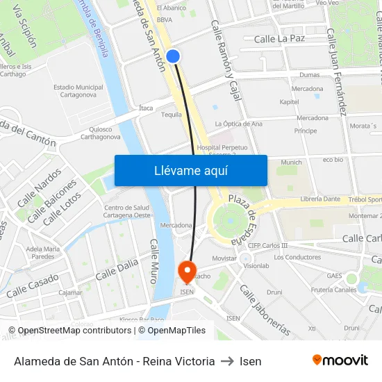 Alameda de San Antón - Reina Victoria to Isen map