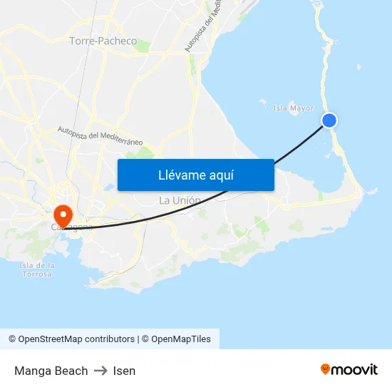 Manga Beach to Isen map