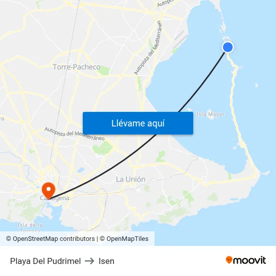 Playa Del Pudrimel to Isen map