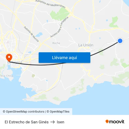 El Estrecho de San Ginés to Isen map