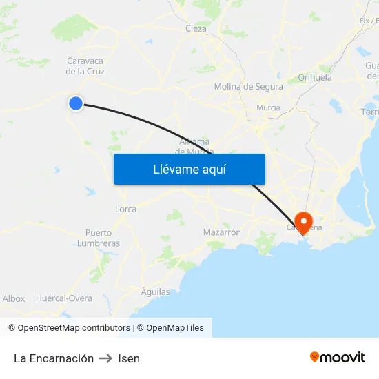 La Encarnación to Isen map