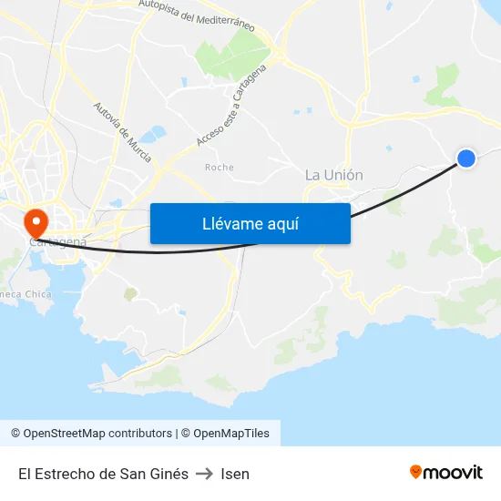 El Estrecho de San Ginés to Isen map
