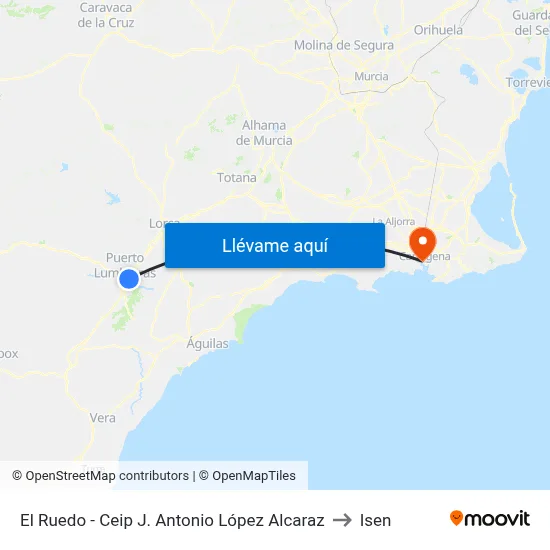 El Ruedo - Ceip J. Antonio López Alcaraz to Isen map