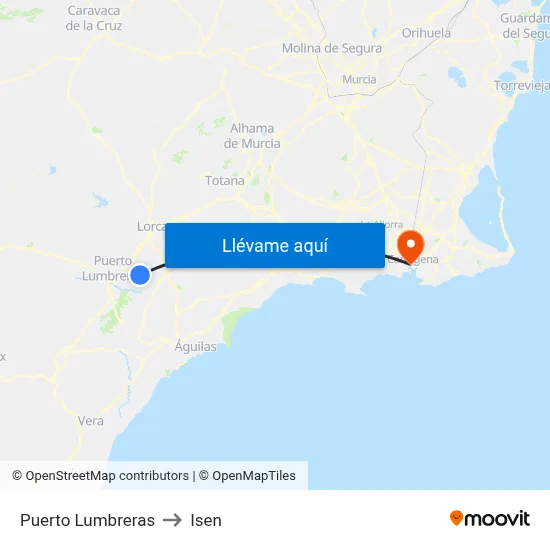 Puerto Lumbreras to Isen map