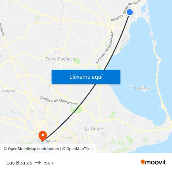 Las Beatas to Isen map