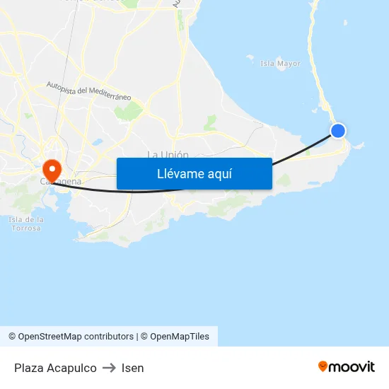 Plaza Acapulco to Isen map