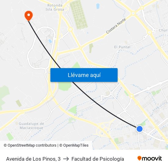 Avenida de Los Pinos, 3 to Facultad de Psicología map